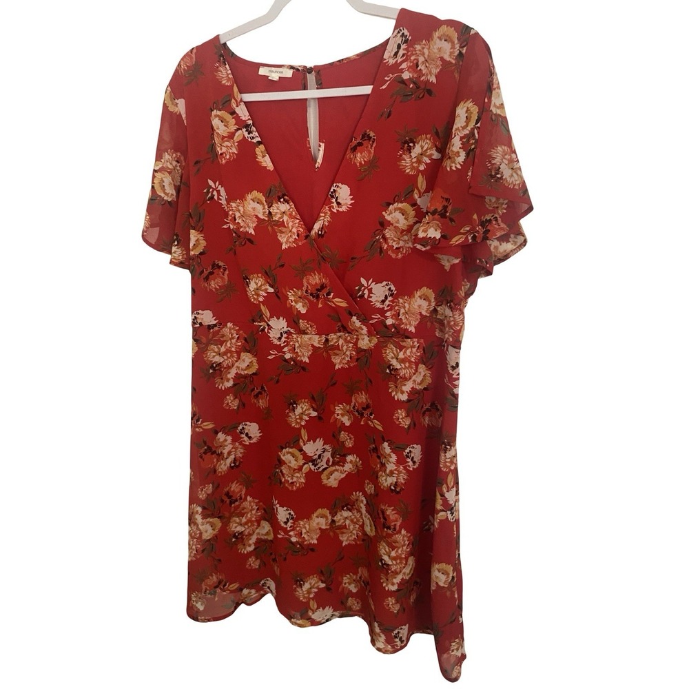Red Floral Mini Dress L Country Tease For Wanderers Dreamers Romantic 0207 - Picture 2 of 4